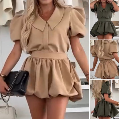 💕🌸Women's Top & Mini Pleated Skirt 2-Piece Set