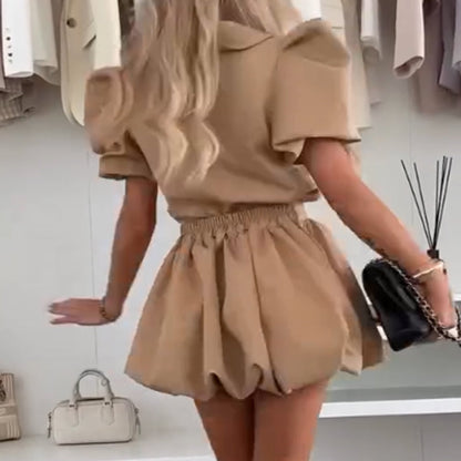 💕🌸Women's Top & Mini Pleated Skirt 2-Piece Set