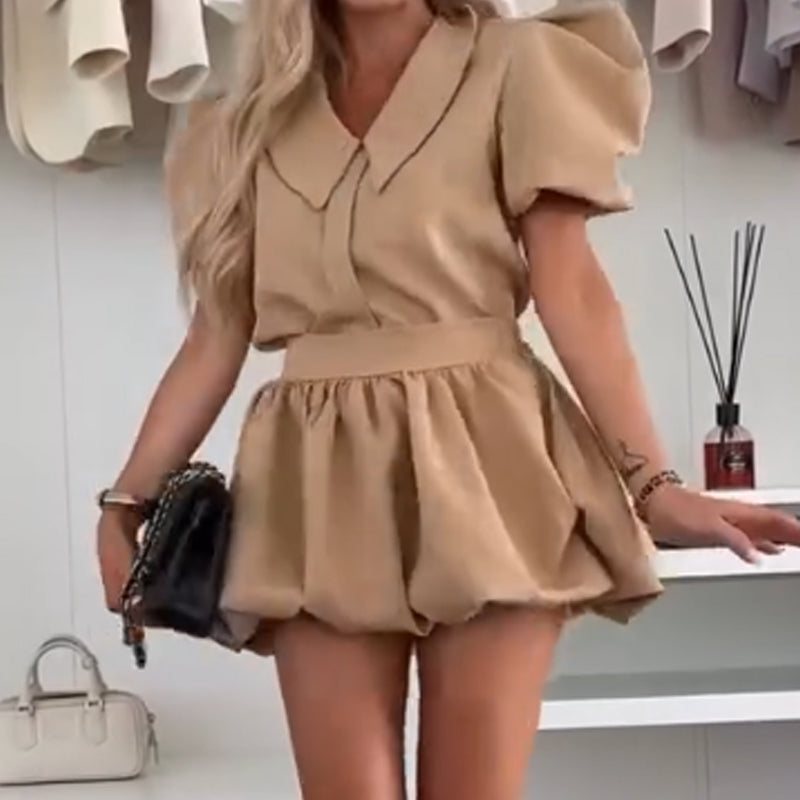 💕🌸Women's Top & Mini Pleated Skirt 2-Piece Set