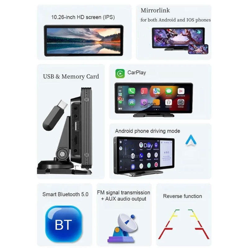 10,26-Zoll-Carplay-Bildschirm für Autos mit Rückfahrkamera