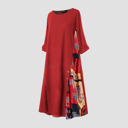 🔥🌸Langes Vintage-Kleid mit Blumendruck und Rundhalsausschnitt für Frauen🌸🩷