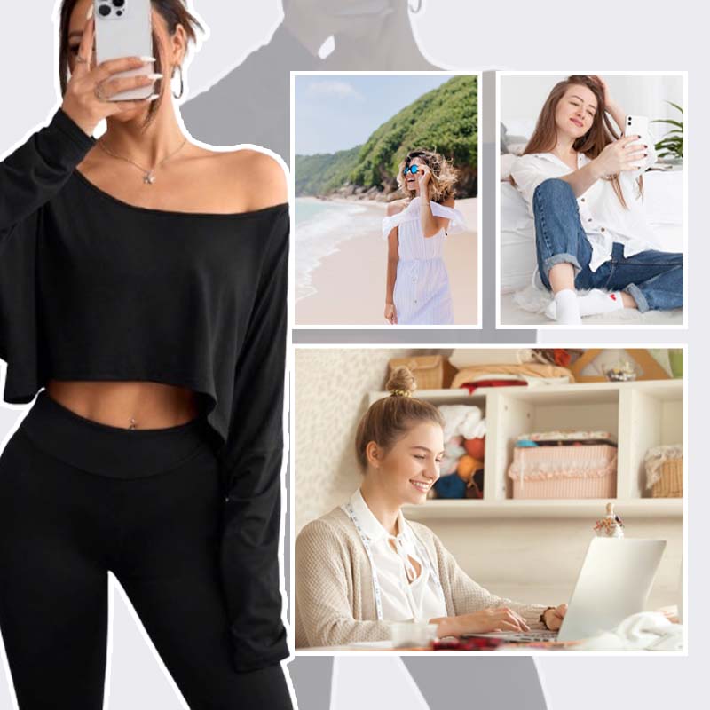 🌸💕Langärmliges, übergroßes, lockeres, schulterfreies Crop-Top für Damen