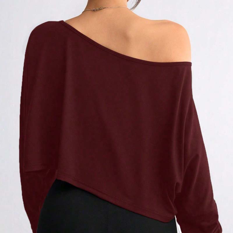 🌸💕Langärmliges, übergroßes, lockeres, schulterfreies Crop-Top für Damen