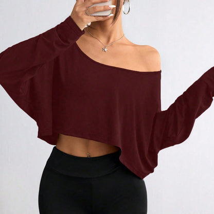 🌸💕Langärmliges, übergroßes, lockeres, schulterfreies Crop-Top für Damen