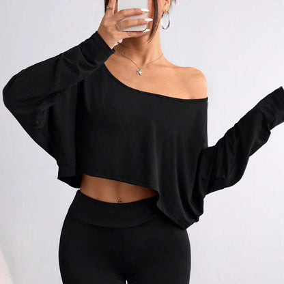 🌸💕Langärmliges, übergroßes, lockeres, schulterfreies Crop-Top für Damen
