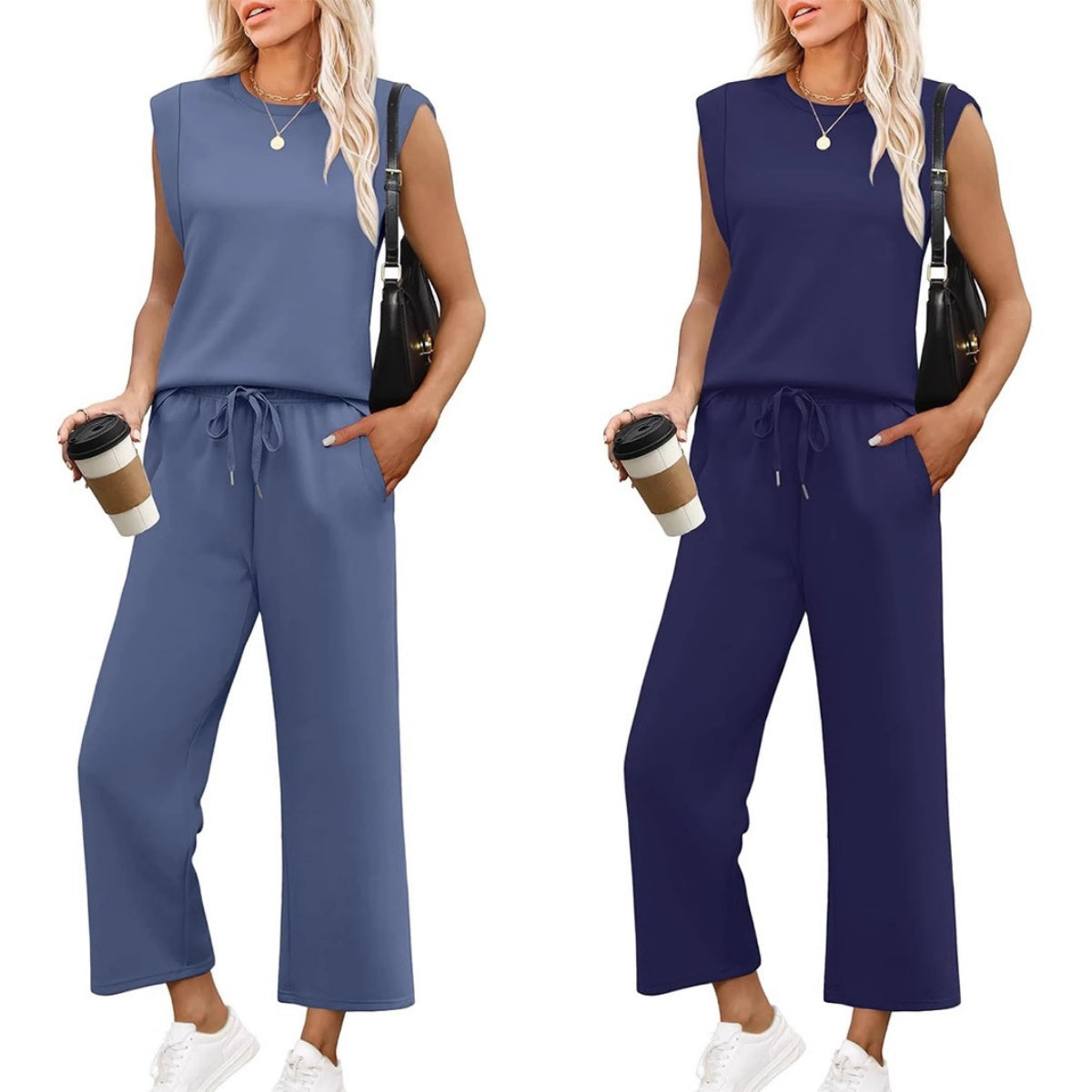 🌺2025 Neu eingetroffen - 50% OFF🌺2025 Neue Frauen Casual Cap Sleeve Top Wide Leg Crop Pants Zweiteilige Sets