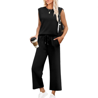 🌺2025 Neu eingetroffen - 50% OFF🌺2025 Neue Frauen Casual Cap Sleeve Top Wide Leg Crop Pants Zweiteilige Sets