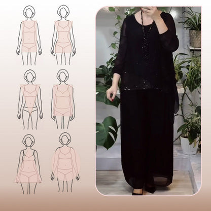 2-teiliges Set aus Paillettenbluse und weit geschnittener Hose für Damen