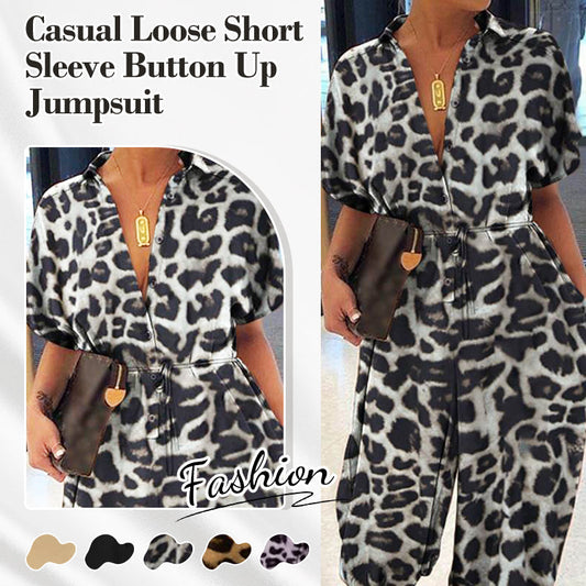 Lässiger, lockerer, kurzärmliger Jumpsuit mit Knopfleiste für Damen
