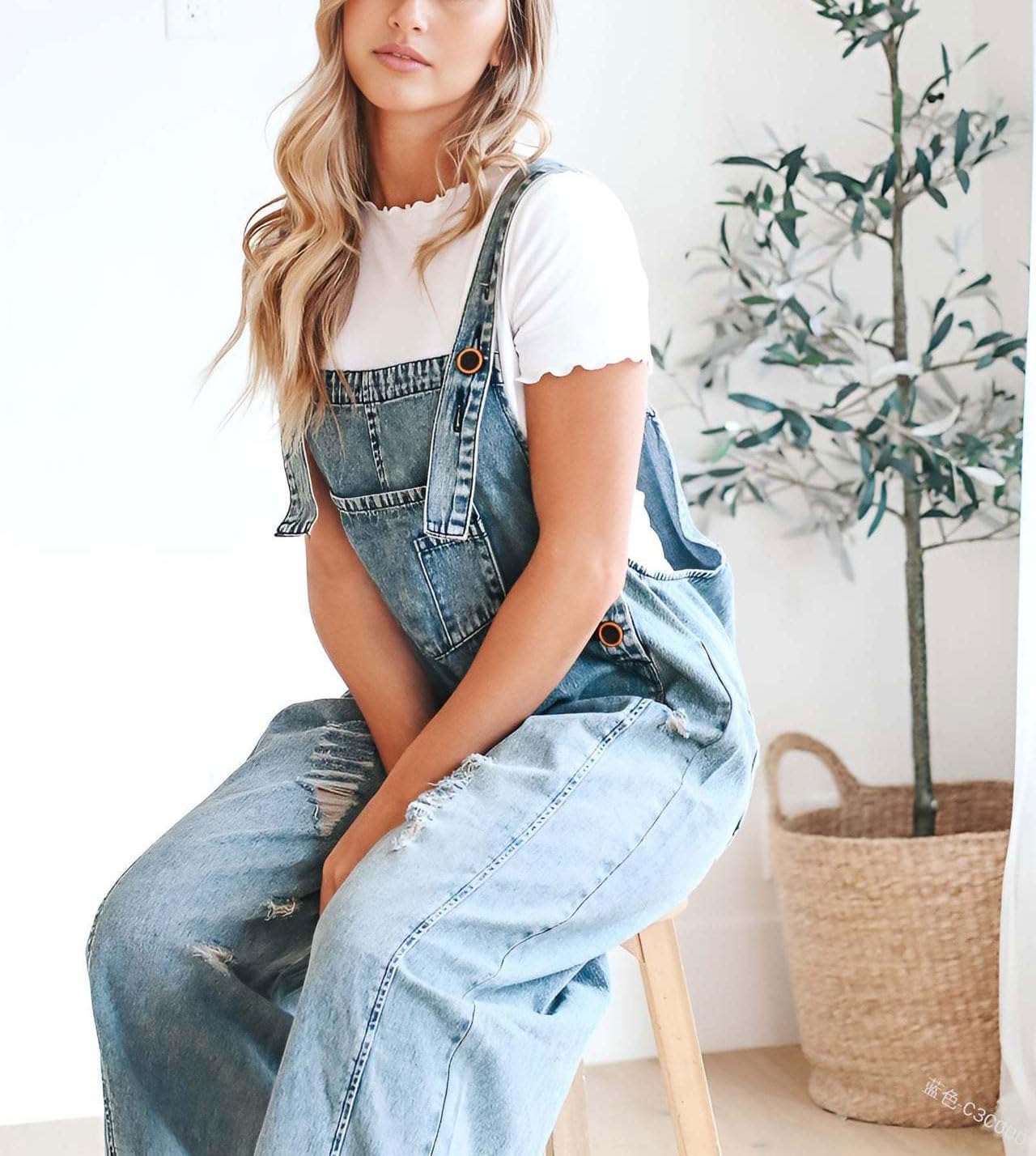 🔥Limited time sale 50% OFF💕Women's Cute Casual Button Jumpsuit Ripped Denim Overalls