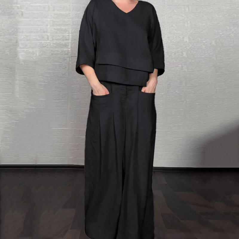 💥Sichern Sie sich heute 50% Rabatt!💃🌺Irregular Hem Cotton Linen Short Sleeve Casual 2-Piece Set