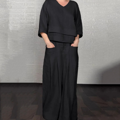 💥Sichern Sie sich heute 50% Rabatt!💃🌺Irregular Hem Cotton Linen Short Sleeve Casual 2-Piece Set