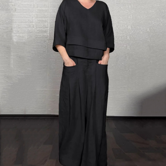 💥Sichern Sie sich heute 50% Rabatt!💃🌺Irregular Hem Cotton Linen Short Sleeve Casual 2-Piece Set