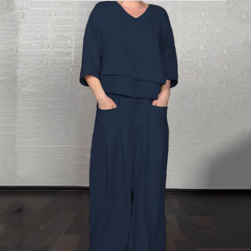 💥Sichern Sie sich heute 50% Rabatt!💃🌺Irregular Hem Cotton Linen Short Sleeve Casual 2-Piece Set