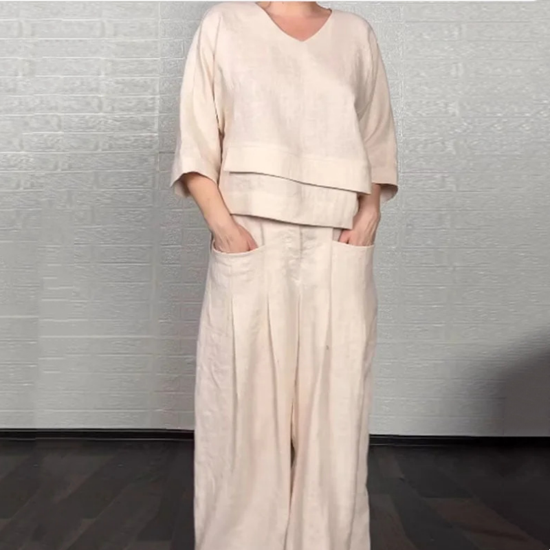 💥Sichern Sie sich heute 50% Rabatt!💃🌺Irregular Hem Cotton Linen Short Sleeve Casual 2-Piece Set