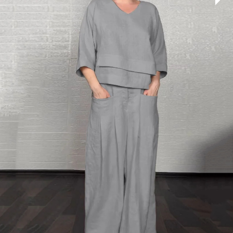 💥Sichern Sie sich heute 50% Rabatt!💃🌺Irregular Hem Cotton Linen Short Sleeve Casual 2-Piece Set