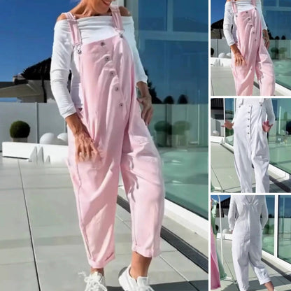 Süßer, lässiger, einfarbiger Jumpsuit für Damen mit verstellbaren Trägern