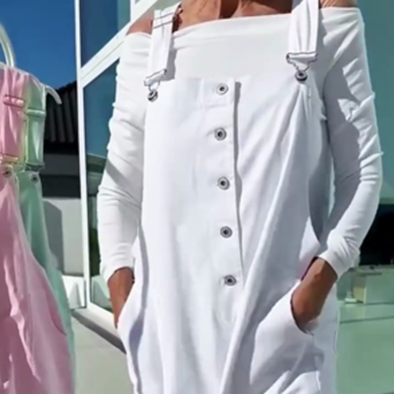 Süßer, lässiger, einfarbiger Jumpsuit für Damen mit verstellbaren Trägern