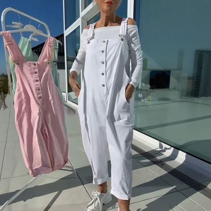 Süßer, lässiger, einfarbiger Jumpsuit für Damen mit verstellbaren Trägern