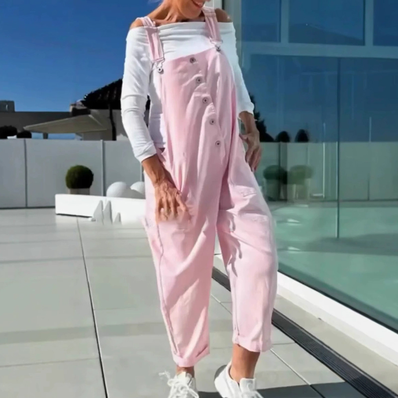 Süßer, lässiger, einfarbiger Jumpsuit für Damen mit verstellbaren Trägern