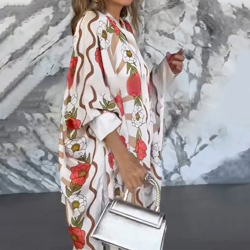 🎁🔥Stilvoller Damen-Zweiteiler mit Blumenmuster: Bluse  Hose