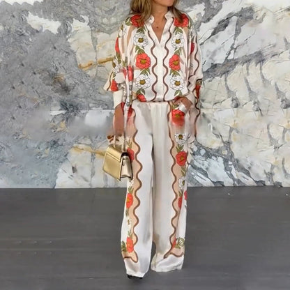 🎁🔥Stilvoller Damen-Zweiteiler mit Blumenmuster: Bluse  Hose