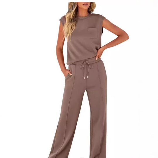 Set van 2 casual mouwloze top en broek met trekkoord voor dames