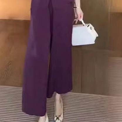 2-teiliges Set aus kurzärmligem Oberteil mit V-Ausschnitt und passender Hose mit weitem Bein für Damen