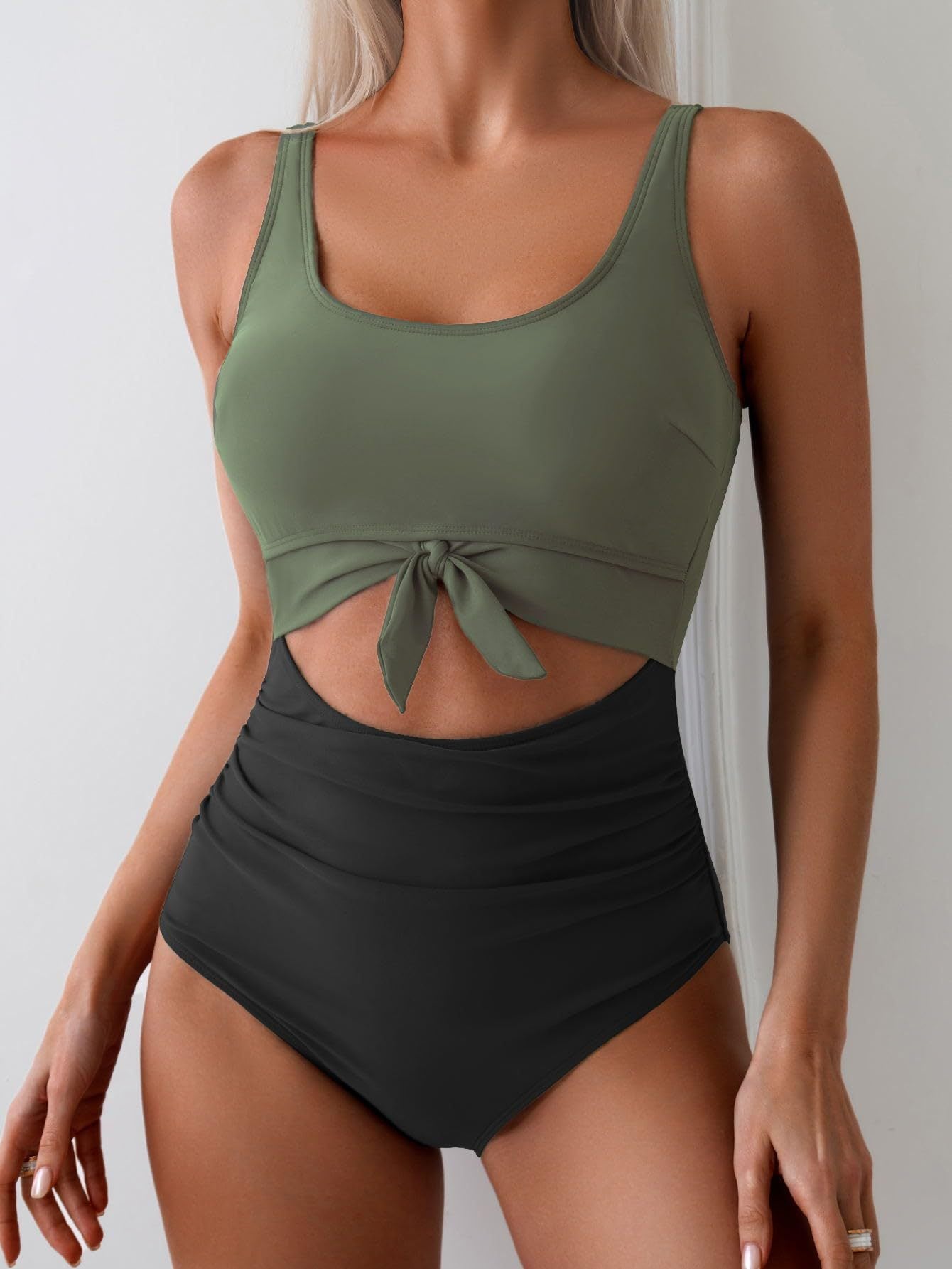 🏖️2025 Sommer-Hot-Sale - 50% Rabatt💓Einteiliger Badeanzug mit gerafftem Knoten und Bauchkontrolle🩱