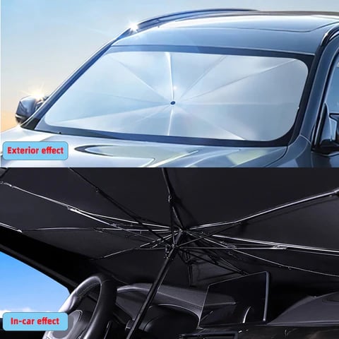 ☀️Car Sunshade – Effective Heat Insulation, UV Block &amp; Easy Foldable Auto Windshield Protector