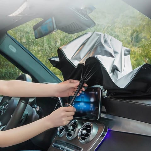 ☀️Car Sunshade – Effective Heat Insulation, UV Block &amp; Easy Foldable Auto Windshield Protector
