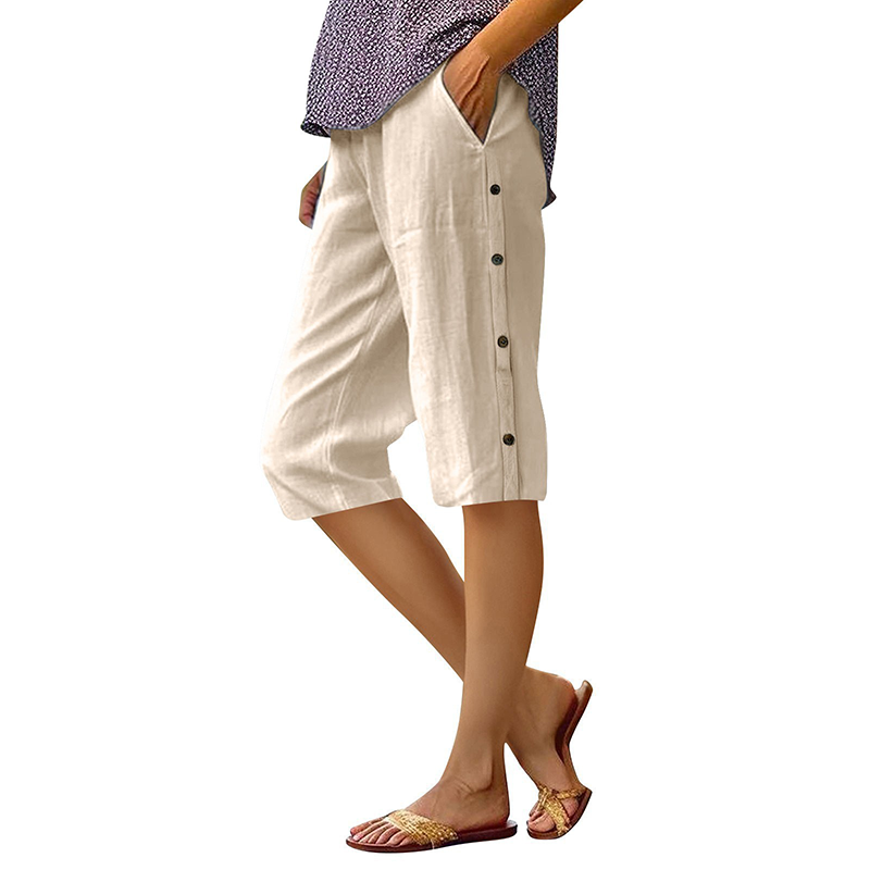 Women's Casual Loose Cotton Linen Breathable Capri Pants