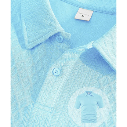 👑🔥Herren-Zweiteiler mit Rautenstruktur: Kurzarmhemd mit Kragen & Shorts mit Kordelzug