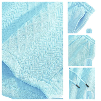 👑🔥Herren-Zweiteiler mit Rautenstruktur: Kurzarmhemd mit Kragen & Shorts mit Kordelzug