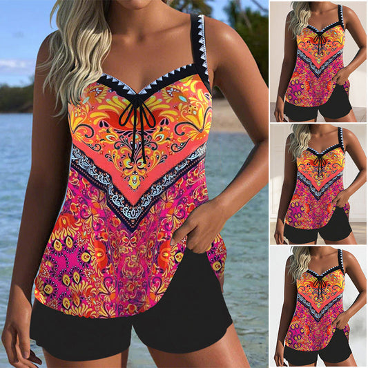 Printed Swimsuit Top & Shorts Set