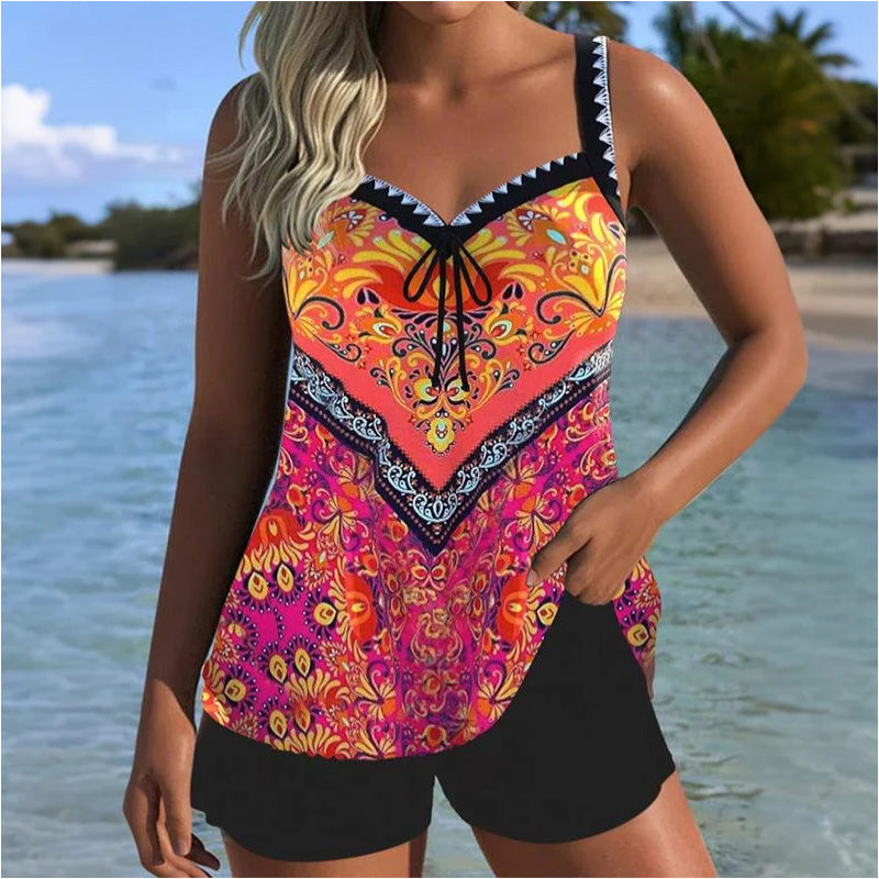 Printed Swimsuit Top & Shorts Set