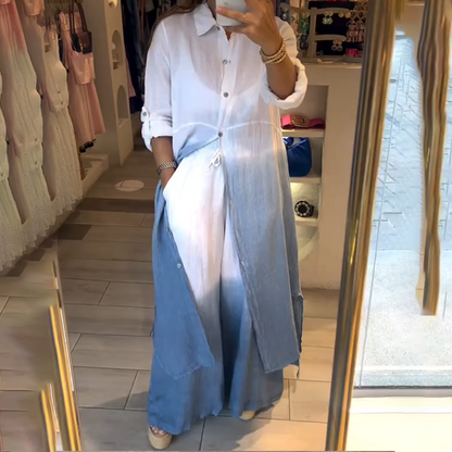 2-teiliges Set aus langem Hemd und Hose mit weitem Bein für Damen