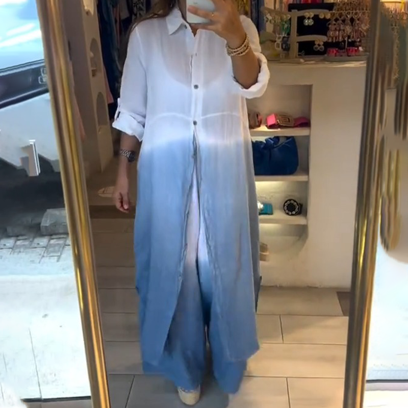 2-teiliges Set aus langem Hemd und Hose mit weitem Bein für Damen