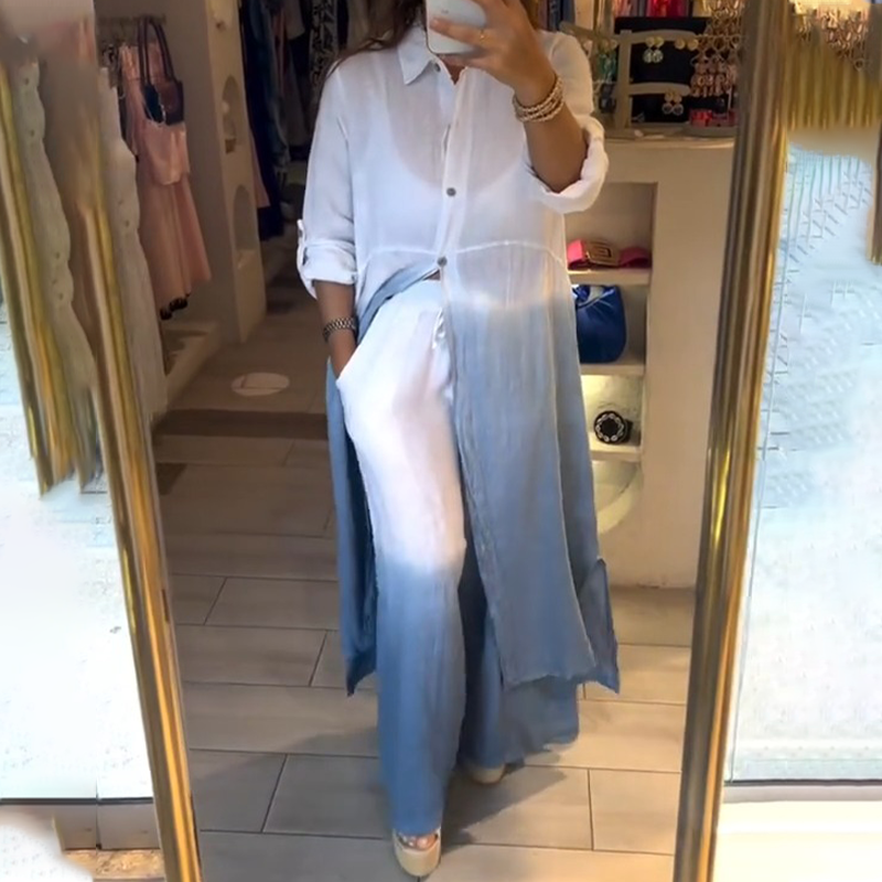 2-teiliges Set aus langem Hemd und Hose mit weitem Bein für Damen