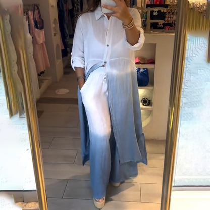 2-teiliges Set aus langem Hemd und Hose mit weitem Bein für Damen