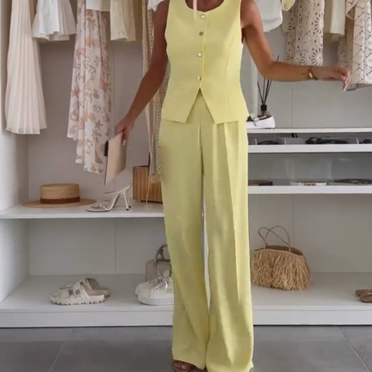 🌸Sommer-Schnäppchen 50 % RABATT🌸Set aus ärmellosem Oberteil und langer Hose für Damen