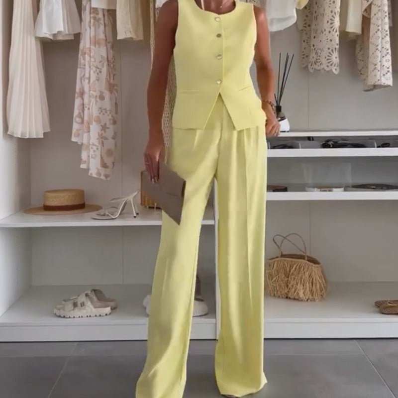 🌸Sommer-Schnäppchen 50 % RABATT🌸Set aus ärmellosem Oberteil und langer Hose für Damen