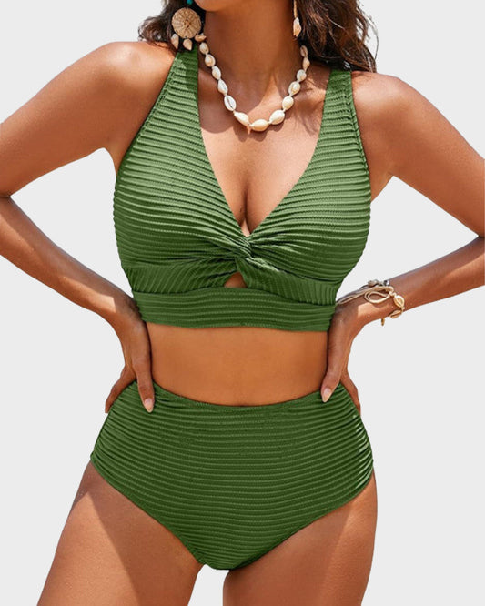 👙👙2025 New Type ~50% OFF 👙Textured Knot-Front High-Waisted Bikini Set