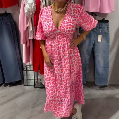 Lässiges Kleid mit V-Ausschnitt und Blumenmuster