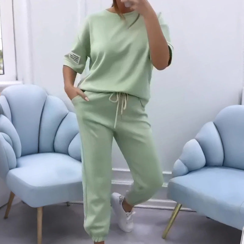 ⏳Zeitlich begrenztes Angebot⏰ Damen Casual Top & Hose in Uni-Farben