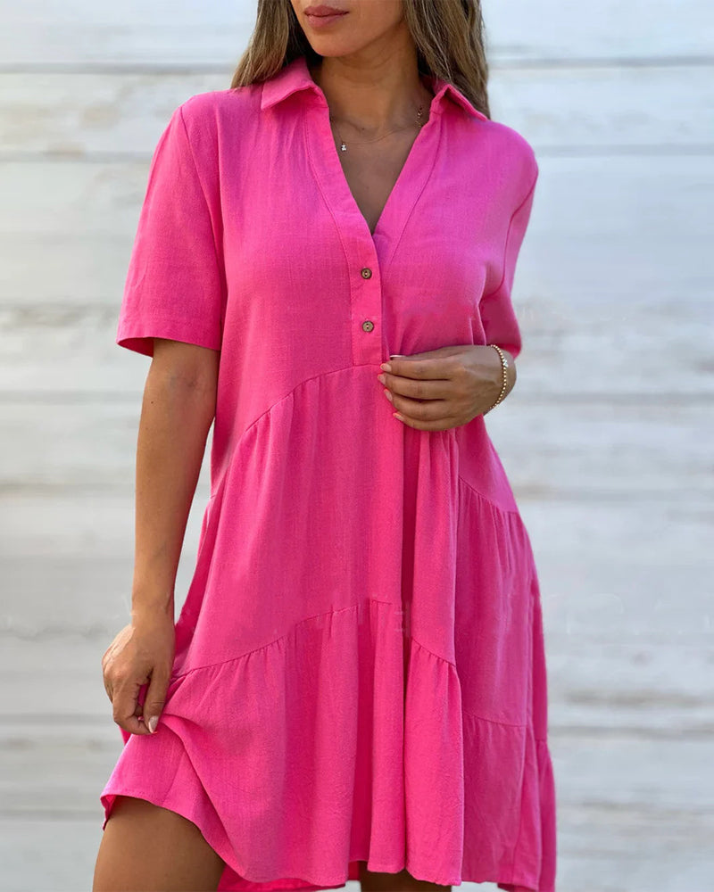 🌸 60% OFF NOW! 🌸Solid Color Comfort Lapel Button Dress