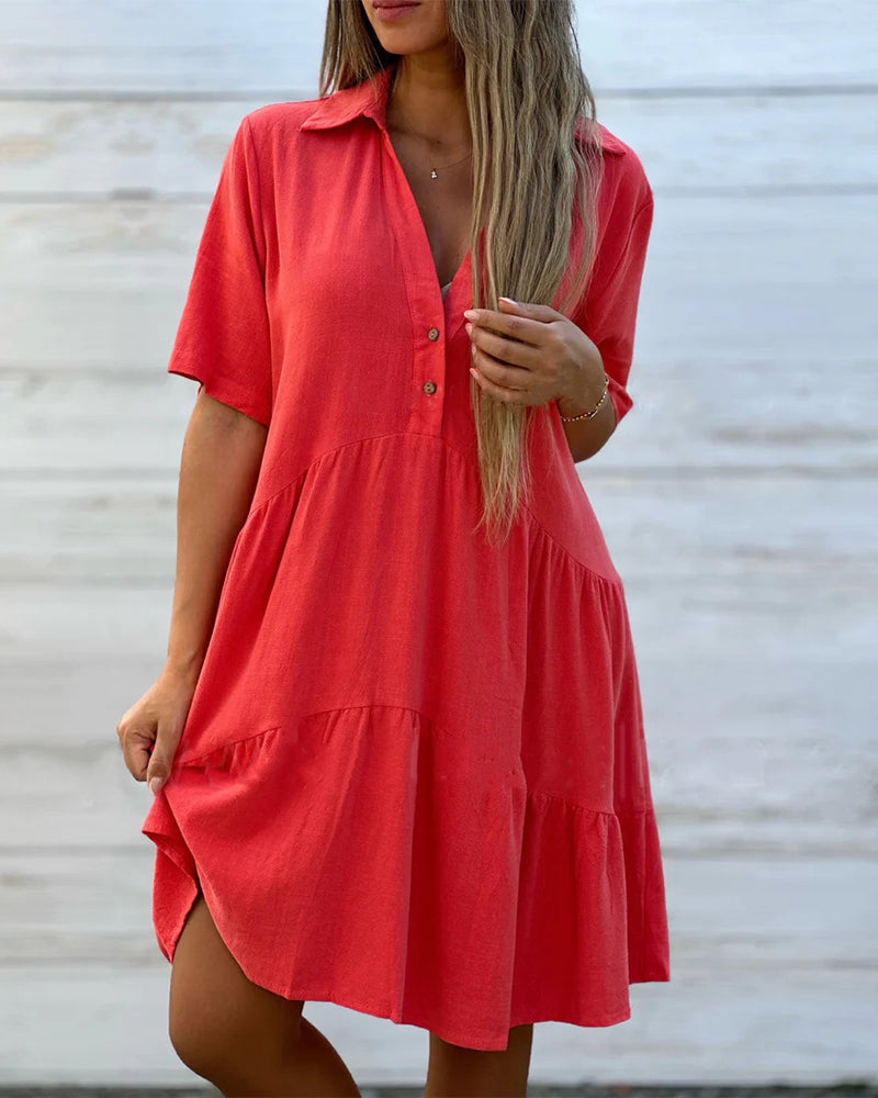 🌸 60% OFF NOW! 🌸Solid Color Comfort Lapel Button Dress