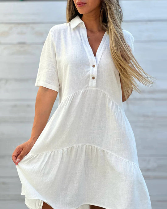 🌸 60% OFF NOW! 🌸Solid Color Comfort Lapel Button Dress