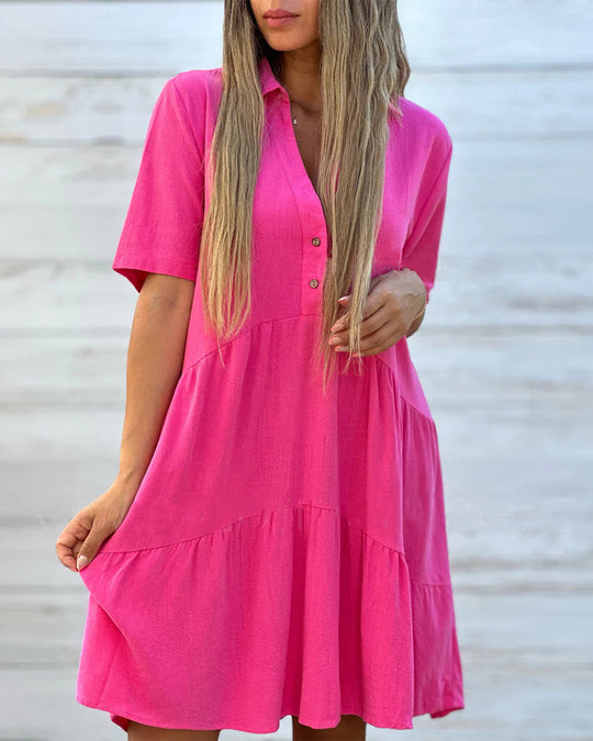 🌸 60% OFF NOW! 🌸Solid Color Comfort Lapel Button Dress