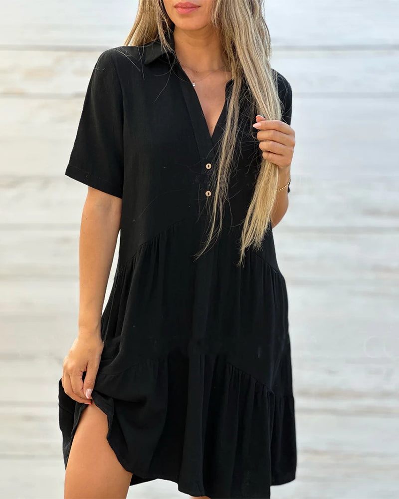 🌸 60% OFF NOW! 🌸Solid Color Comfort Lapel Button Dress